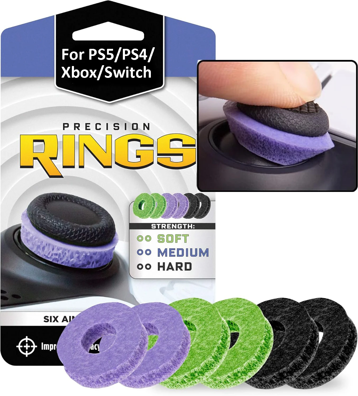 6 PCS Aim Assist Target Motion Control Precision Rings for PS5, PS4, Xbox Series X/S, Xbox One, Xbox 360, Switch Pro Controller