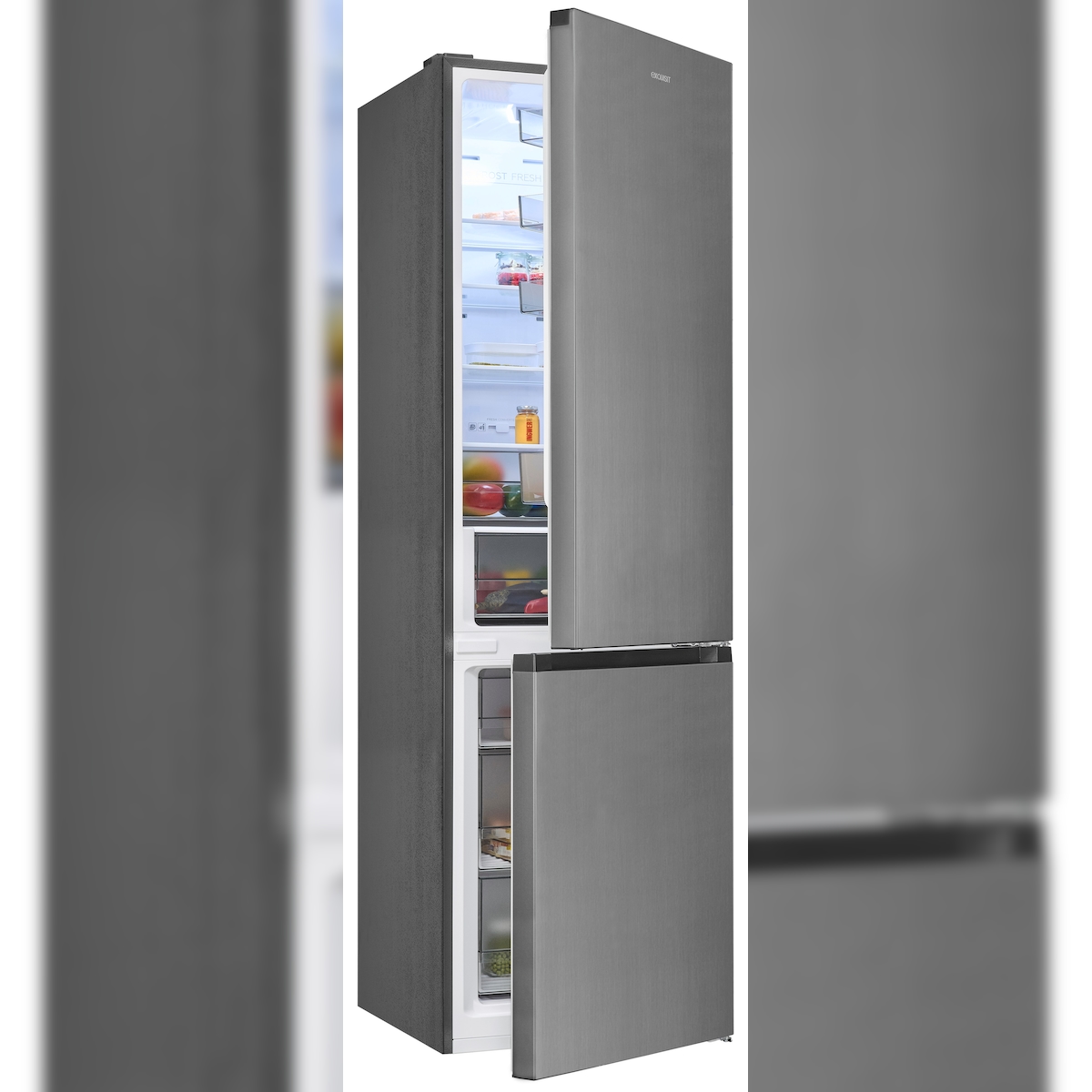 Exquisit Kühl-Gefrierkombination KGC380-115-NF-040C inoxlook | 377 l Nutzinhalt | Inoxlook
