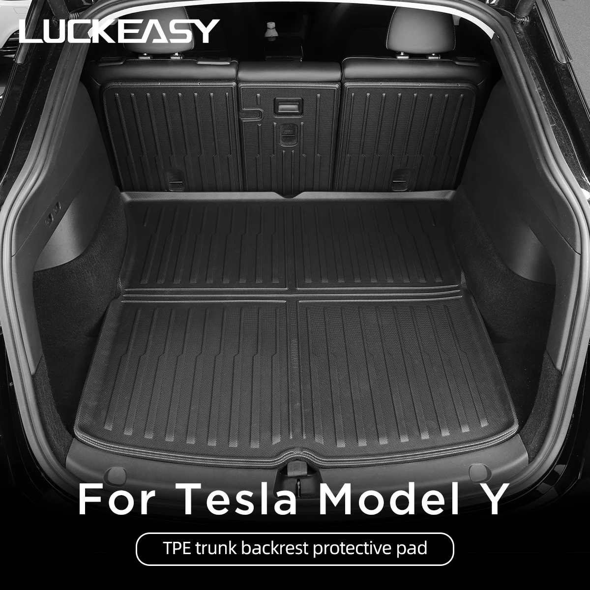 LUCKEASY Für Tesla Modell Y Hinten Sitz Rückenlehne Schutz Pad Stamm Matte Anti-Kick Pad Auto Innen Zubehör 2021-2024 Image