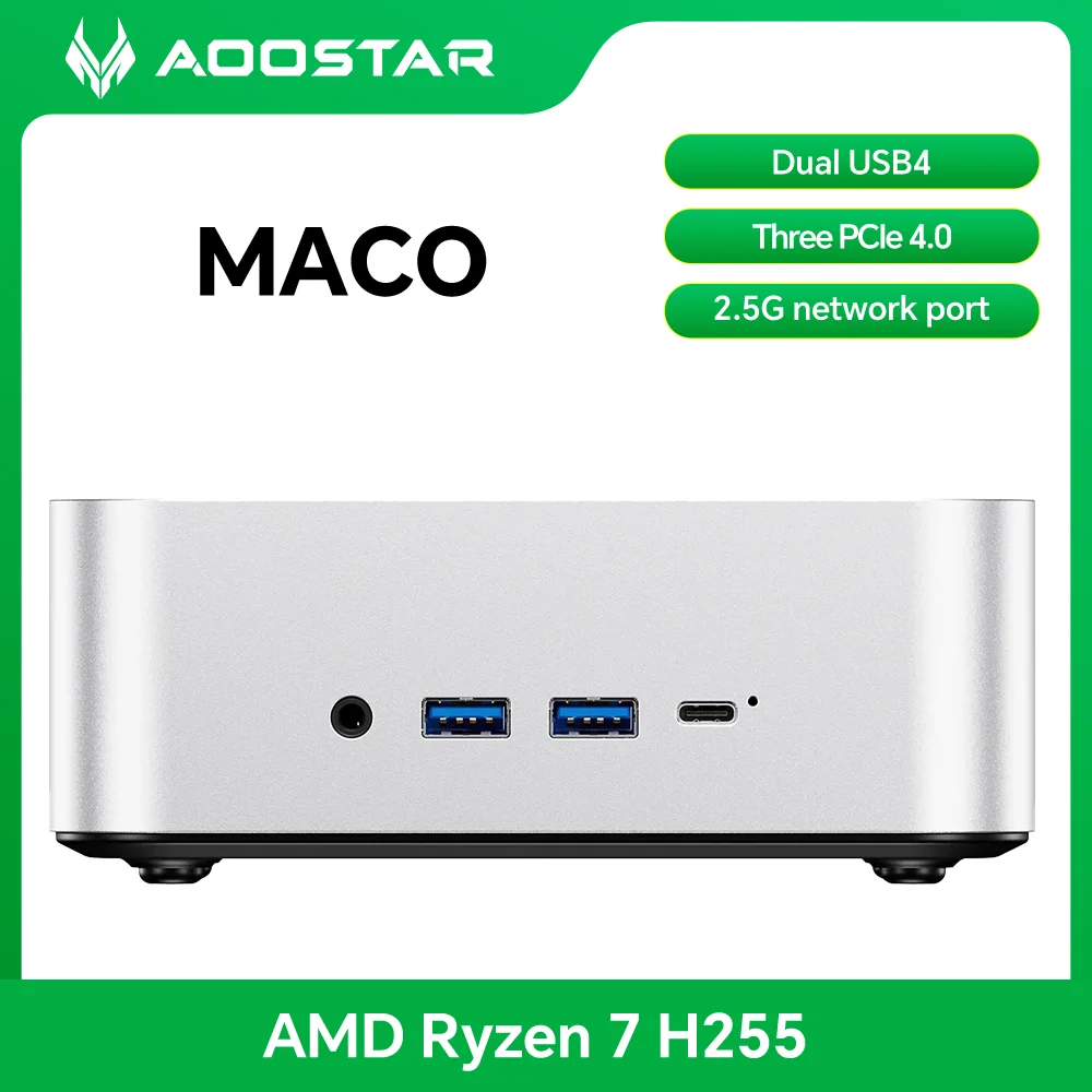 Aoostar MACO AMD Ryzen 7 H255 Mini-PC, Pro 8845HS Mini-Desktop-Computer, Hochleistungs-KI-Mini-Host für Gaming-PCs Image
