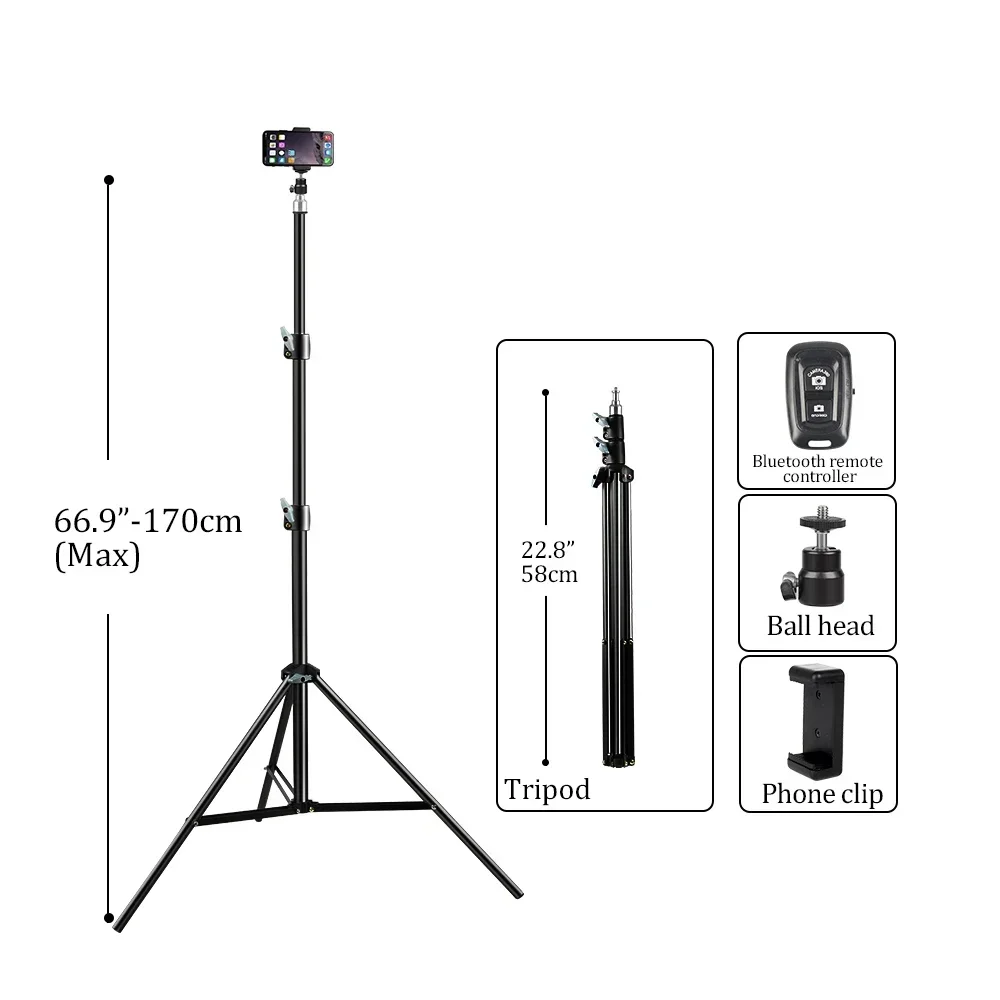 200/170/150/55cm Selfie-Stativ aus Aluminium, leichtes Stativ für Handyhalterung, Digitalkamera-Stativ mit Clip und Bluetooth-Controller Image