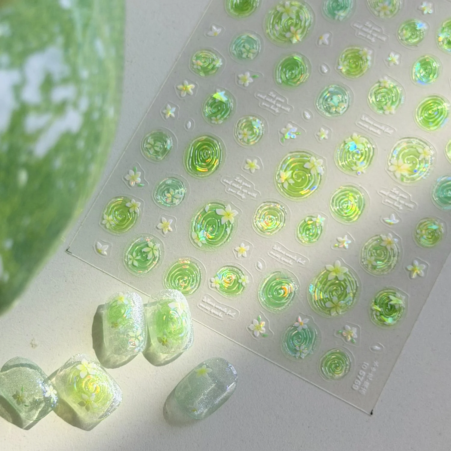 5D Natürliche Frühlings-Nagelaufkleber Jasminblüten Limettenwasser-Wellen Blasen-Sternmuster Frische Erfrischende Maniküre-Dekorationen Nagelsticker Image