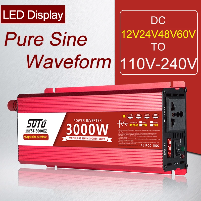 Reiner Sinuswellen-Wechselrichter 12V 24V zu 220V 1000W 2200W 3000W DC zu AC Spannungswandler Auto-Stromversorgung Image