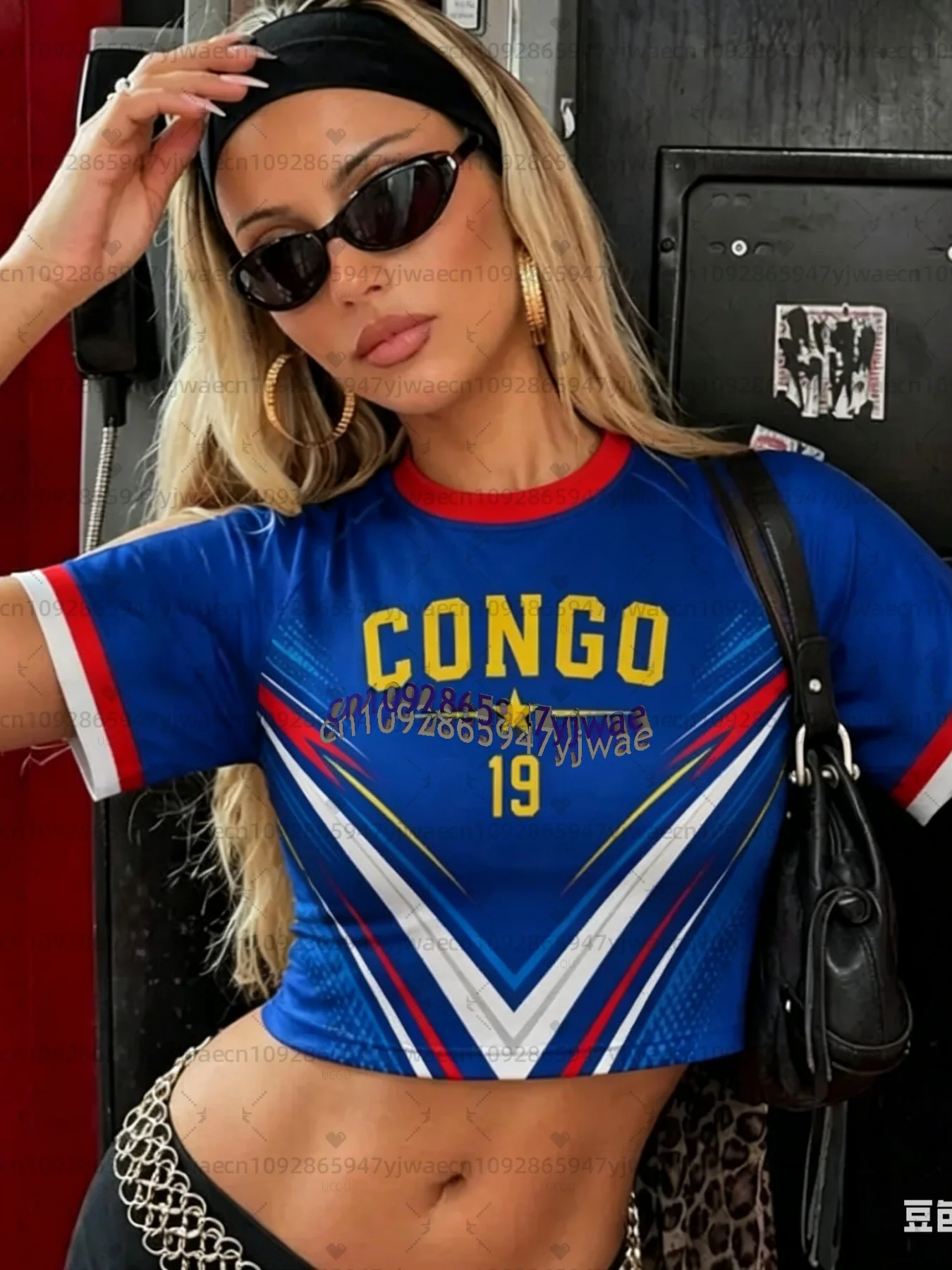 26 Herren Damen Cheerleader Kongo Nr. 19 Print Crop Sexy Y2K Tops Fußball O-Neck Kurzarm Trikot T-Shirt Hip Hop Crop Top