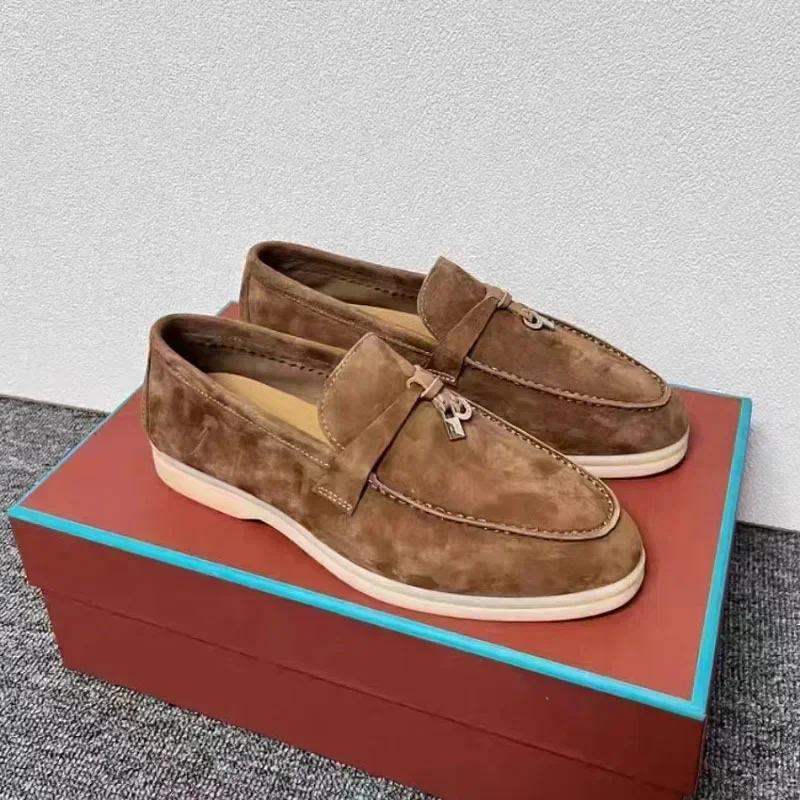 High-End Comfortable Versatile Leisure Shoes Casual Couple's Shoes Soft Genuine Leather Slip-On One-Step Shoes Summer Shoes