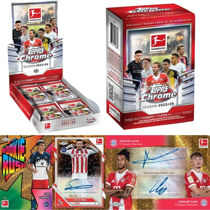 Offizielle 2025-26 Topps Chrome Bundesliga Fabrikversiegelte Hobby- & Wertbox Fußballstar-Sammelkarten Feiertagsgeschenk Image