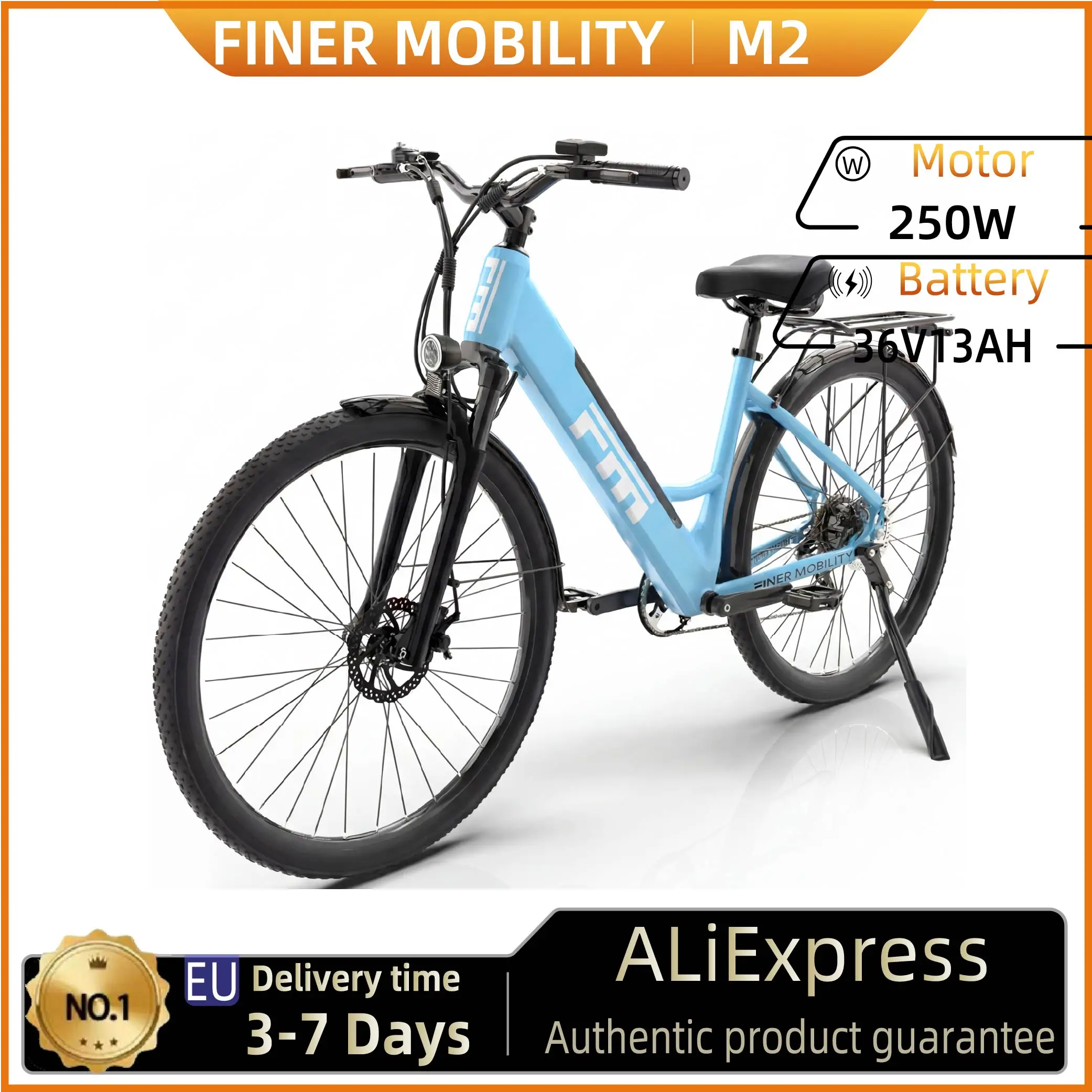 FINER MOBILITY M2 Urban Commuting Elektrofahrräder 36V 250W Leistungsstarker Motor 36V 13A abnehmbarer Akku 27,5*2,1 Zoll Reifen Doppelscheibenbremsen Image