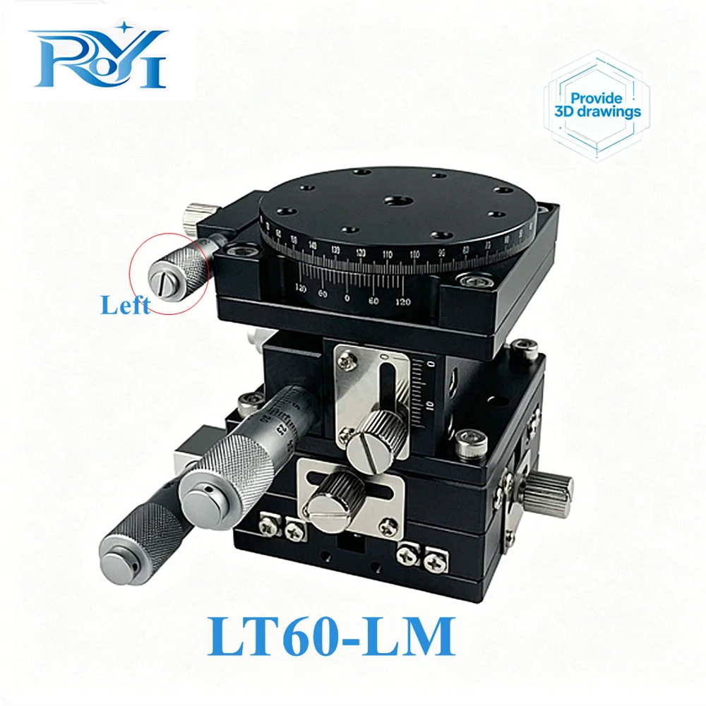 XYZR-Achse 60x60mm LT60‑LM 4-Achsen-V-Typ-Feinverstellbarer manueller Linearschiebetisch, Verschiebeplattform, Lagerverstellgleiter Image