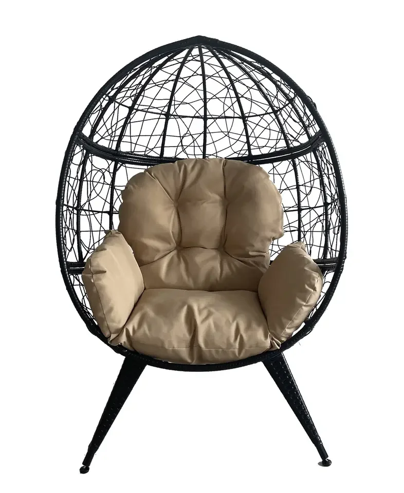 Outdoor Patio Garden Wicker Free Standing Rattan Egg Hanging Garden Swing Chair