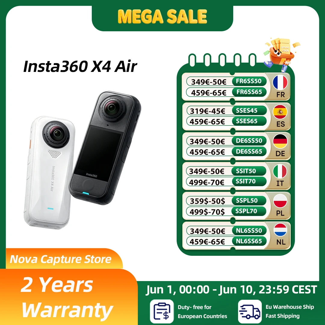 Insta360 X4 Air Sportkamera - 165g Leichtgewichtige 8K 360-Grad-Kamera Unsichtbarer Stangeneffekt Eingebaute Windschutzvorrichtung X4 Air Image