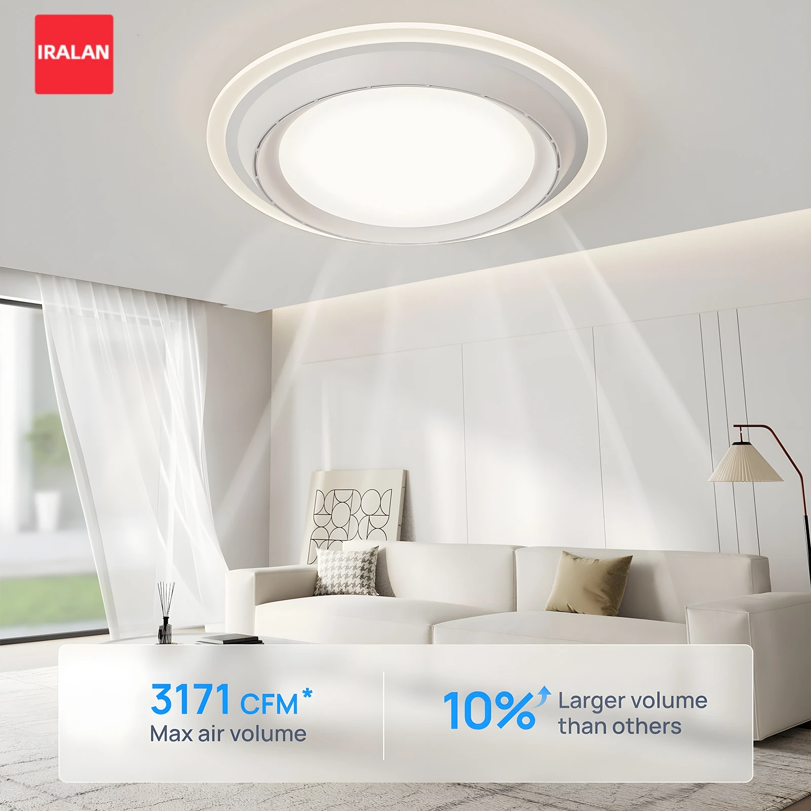 Moderne Runde Deckenventilator-Leuchte ohne Rotorblätter für Wohnzimmer und Schlafzimmer, LED-Dimmbare Deckenlampe mit Fernbedienung