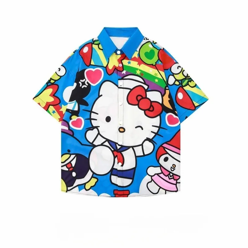 Sommerlicher Verkaufsschlager: HELLO KITTY Bedrucktes Supersüßes Casual-Shirt im Paar-Stil für Erwachsene und Kinder, Modischer Urlaubs-Look