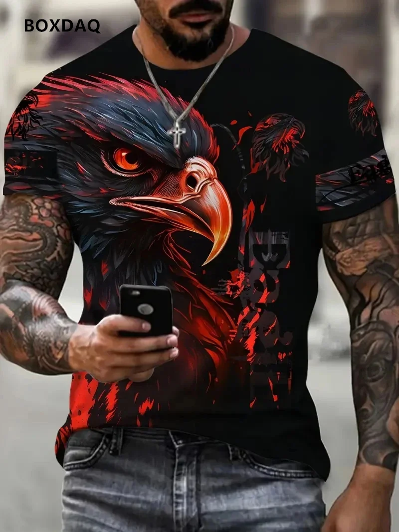 Mode Adler männer T-Shirts Lose Oansatz Casual Tops Kurzarm 3D Tier Druck Straße T Shirt 6XL Große Größe Atmungsaktive t