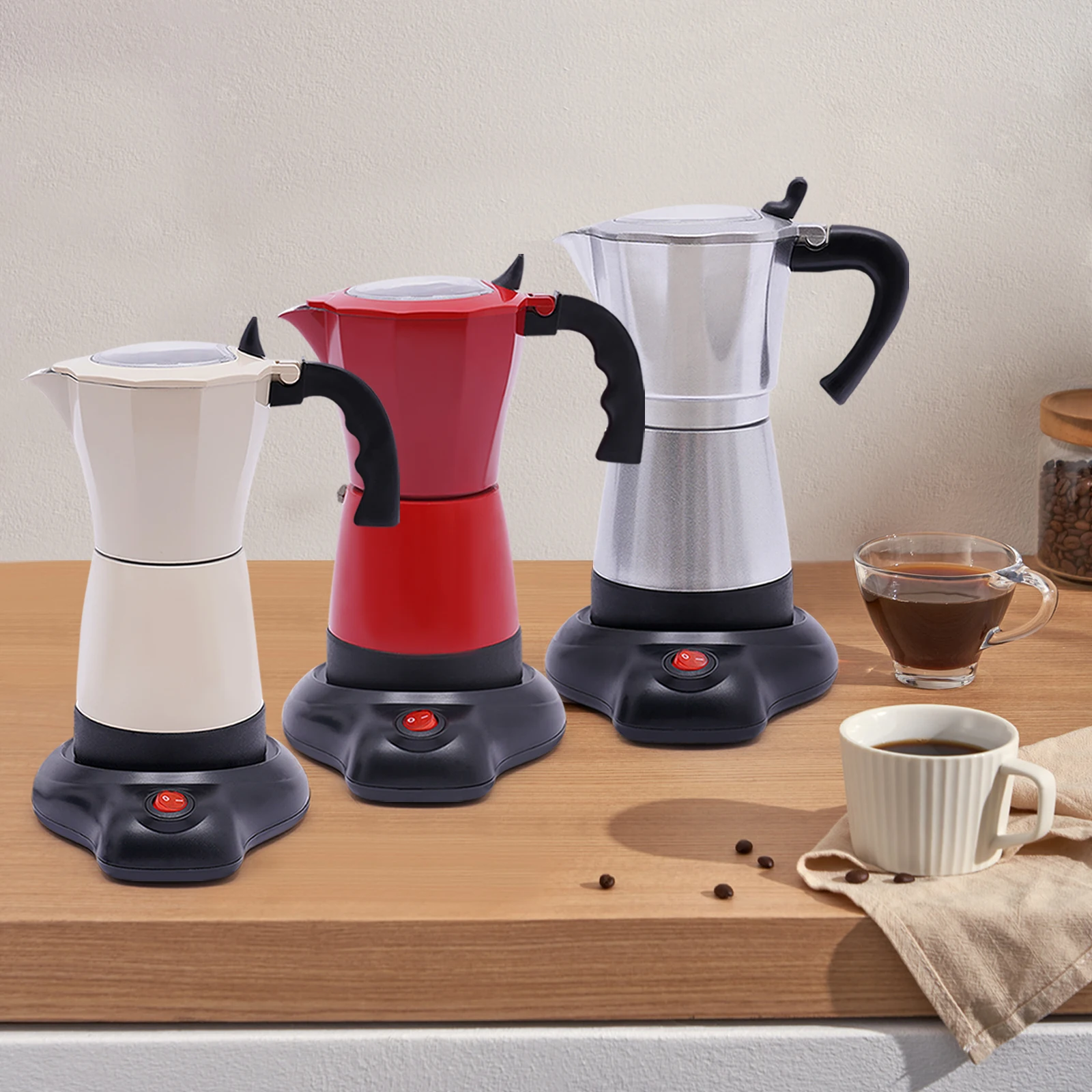 Cafetière expresso Moka Pot 300ML, cafetière à poser sur le poêle pour 1 à 6 personnes avec voyant lumineux pour la maison et le bureau