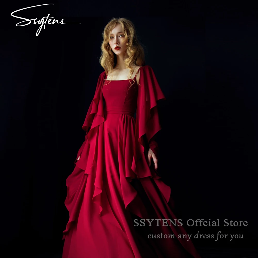 SSYTENS Red Chiffon Arabia Evening Dresses Square Collar Strap Party Dress A line Long Modern Formal Event Dress Customized 2026