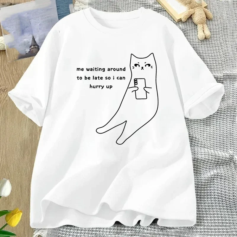 ADHD Katzen-T-Shirt Lustiges, Verrücktes, Ausgefallenes T-Shirt Niedliches Weirdcore-Oberteil Harajuku Damenkleidung Harajuku Kurzarm Casual Image
