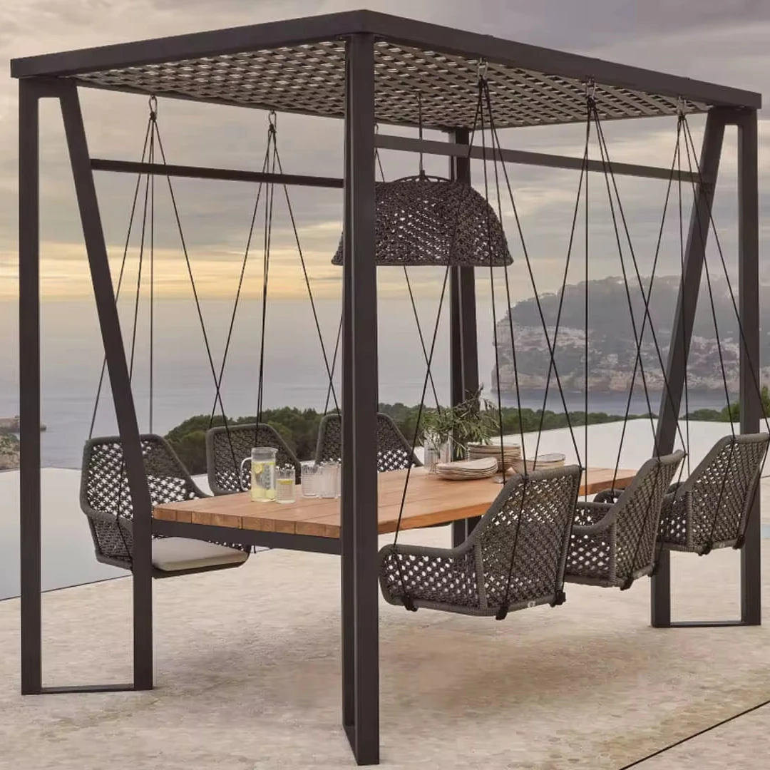 Outdoor and Indoor Furniture Garden Swing Chair for 8 Persons with Table Patio Dining Chair Waterproof Garden Sets