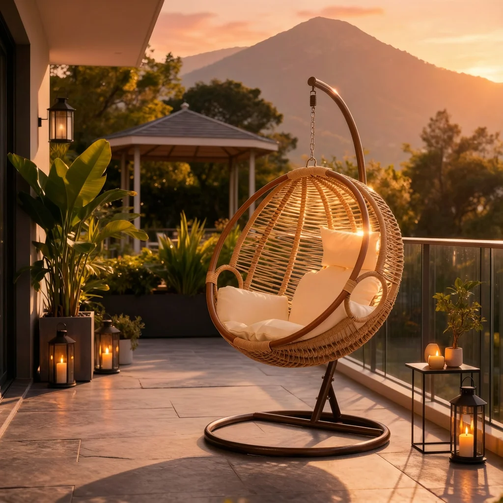Outdoor Hanging Swing Chair Rattan Hammock Egg Chair For Balcony Patio Garden, Leisure Swing Chair For Garden & Terrace