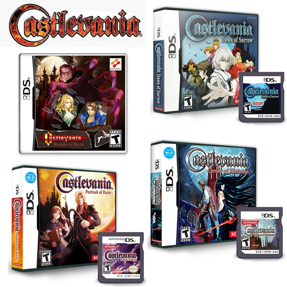 Boxed Castlevania Rondo of Ruin Order of Ecclesia Game Cards DS NDS NDSL Game Cartridge Card Video Game Handheld Player(R4 card)
