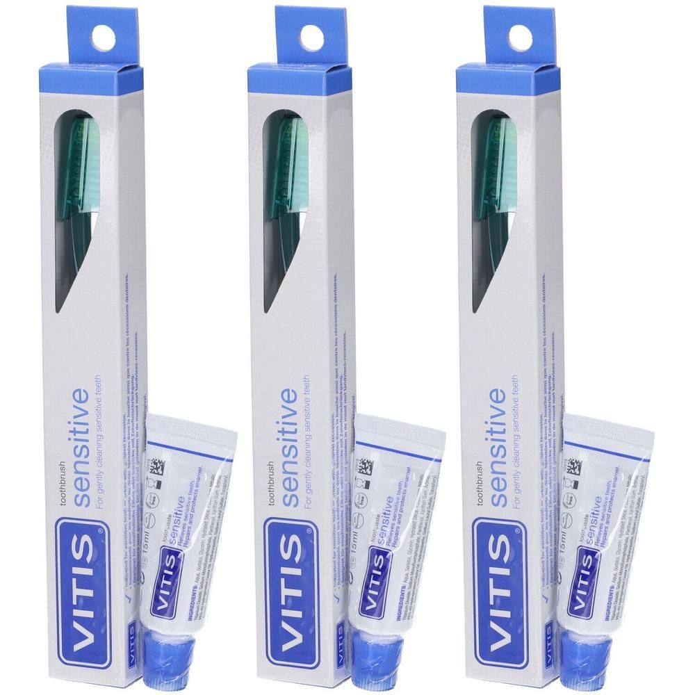 Vitis® Sensitive Spazzolino + Dentifricio da 15 ml 3x1 pz denti