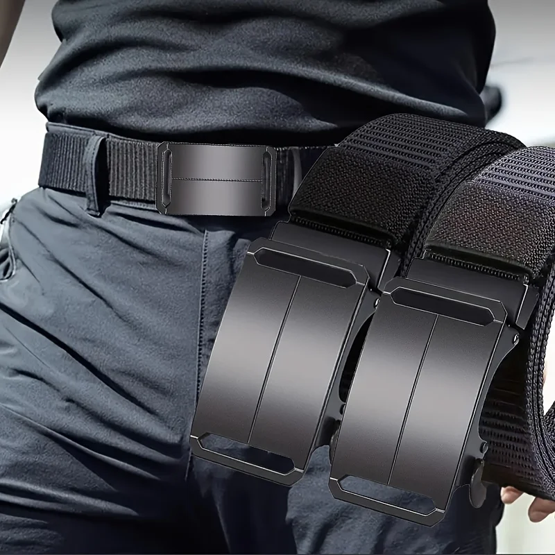 1-teiliger Herren-Gürtel mit automatischer Schnalle – sportlicher schwarzer Canvas-Gürtel mit Prägung, Outdoor- und Fitnessstudio-Training – langlebiger, verstellbarer Bund Image