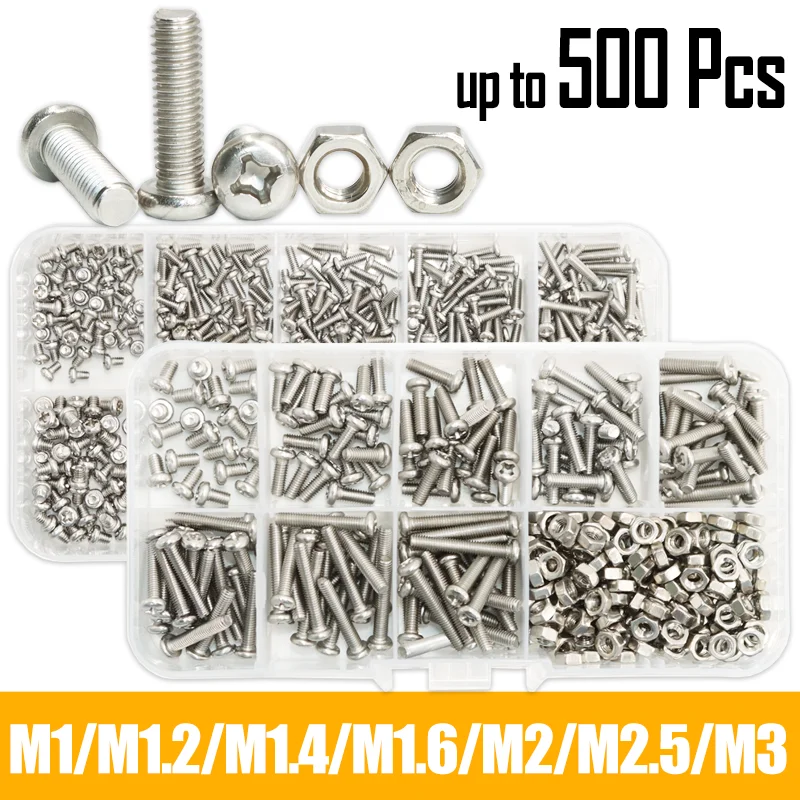 Sechskantschrauben M1 M1.2 M1.4 M1.6 M2.5 M3 aus 304 Edelstahl, Kreuzschlitz-Rundkopfschrauben und Muttern für Motherboard-PCB-Sets Image