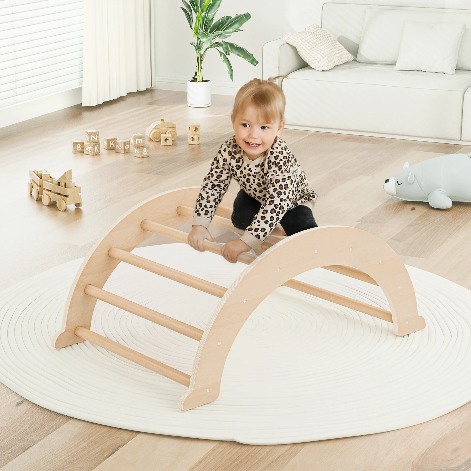 Kletterbrücke/Bogen aus Holz mit Kissen für Kleinkinder, Montessori-Klettergerüst, Kinderspielplatz im Innenbereich, Spielspielzeug für das Fitnessstudio Image