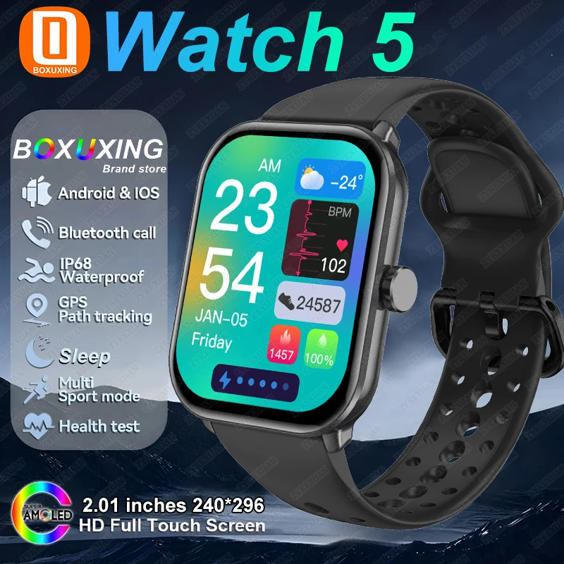 Watch 5 Global Version Smartwatch für Herren und Damen HD AMOLED Display Herzfrequenz Bluetooth-Anruf GPS-Tracking Wasserdichte Sport-Smartwatch Image