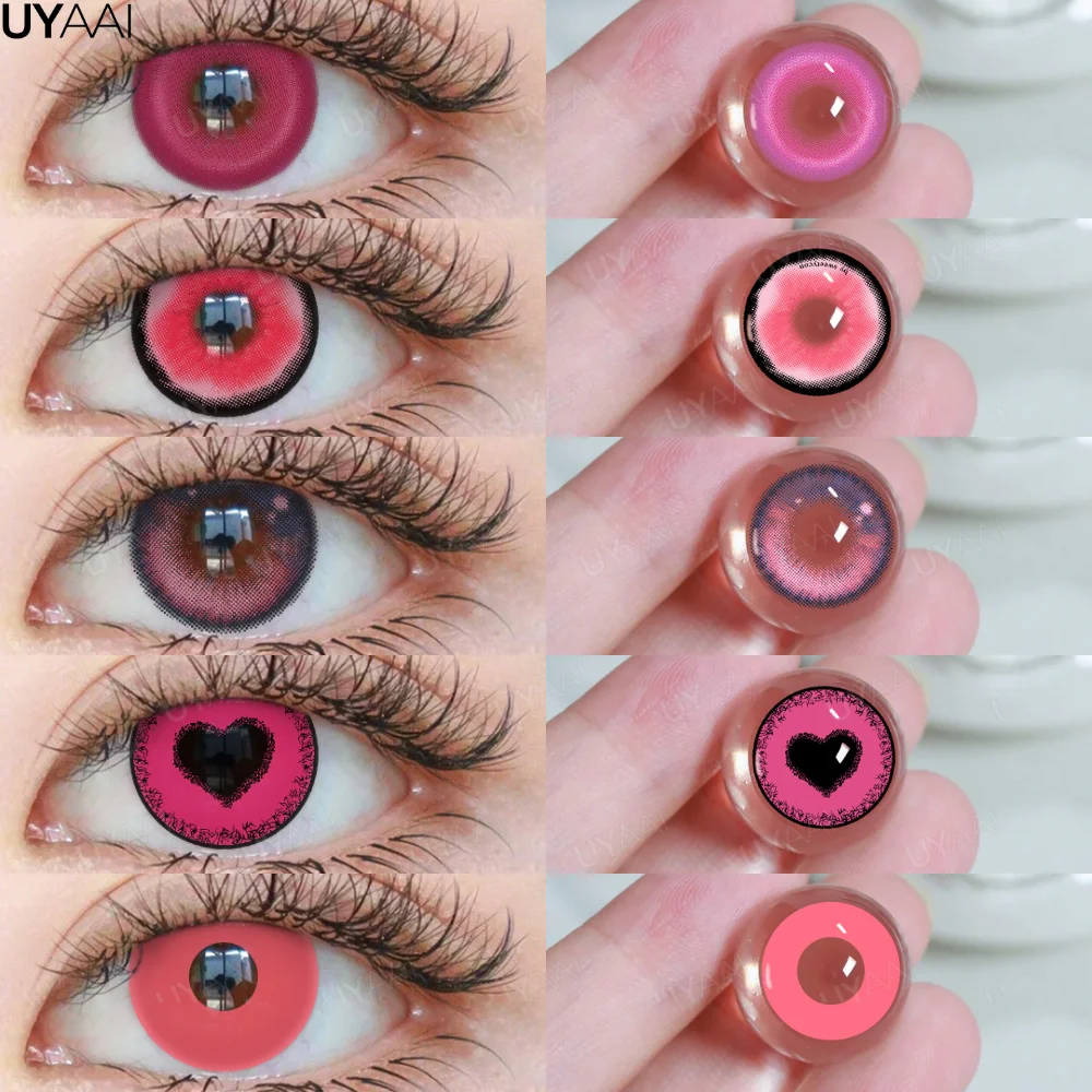 UYAAI 1 Paar Cosplay-Linsen in Pink für Augen, Anime-Linsen für Halloween, Nezuko Colorcon y2k Augenkontaktlinsen, kosmetische rote Linsen für Cosplay Image
