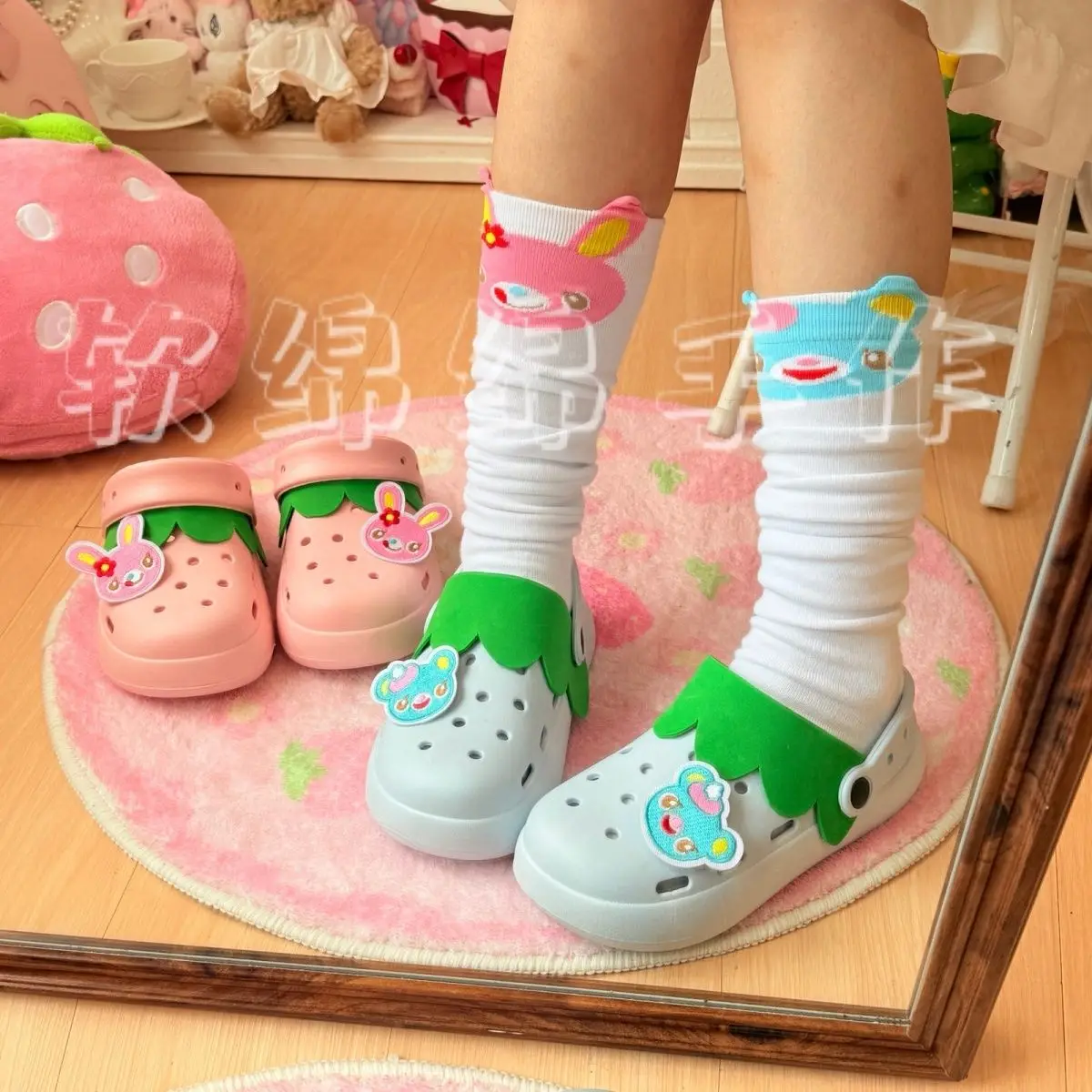 Original Handgefertigte Japanische Cartoon Mp Y2k Accessoires Damen Hausschuhe Sommer Neue Süße Mädchen Rosa Blaue Clog-Schuhe