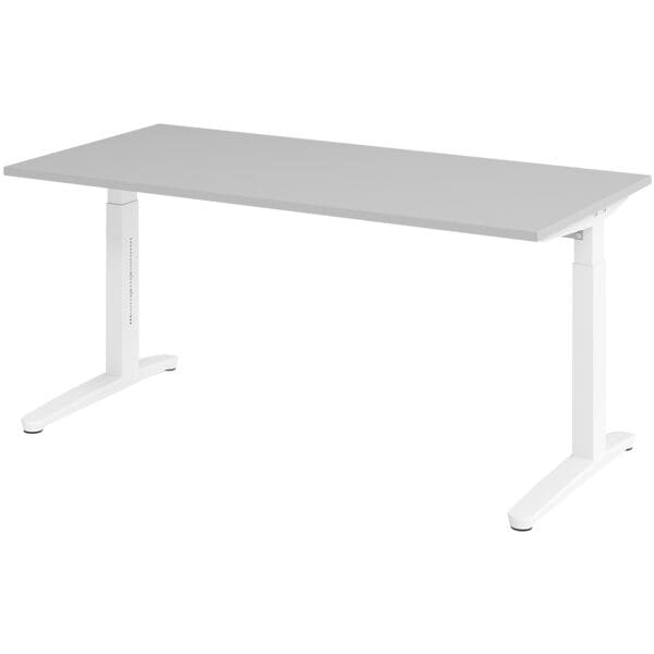 HAMMERBACHER Schreibtisch höhenverstellbar (manuell) »Alicante« 160 cm Gestell weiß Kufe weiß Lichtgrau/ Weiß, 160x85x80 cm