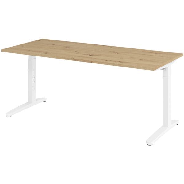 HAMMERBACHER Schreibtisch höhenverstellbar (manuell) »Alicante« 180 cm Gestell weiß Kufe weiß Asteiche/ Weiß, 180x85x80 cm