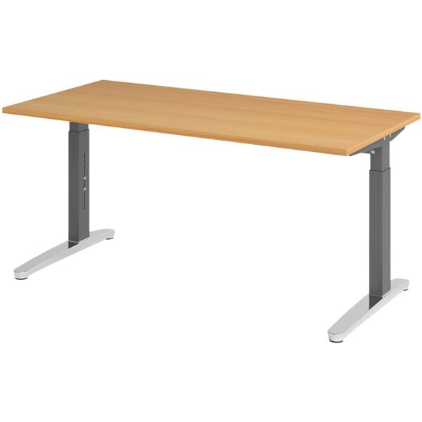 HAMMERBACHER Schreibtisch höhenverstellbar (manuell) »Alicante« 160 cm Gestell graphitfarben Buche/ Graphit, 160x85x80 cm