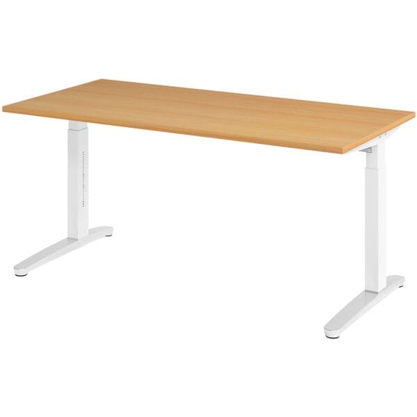 HAMMERBACHER Schreibtisch höhenverstellbar (manuell) »Alicante« 160 cm Gestell weiß Kufe poli Buche/Weiß, 160x85x80 cm