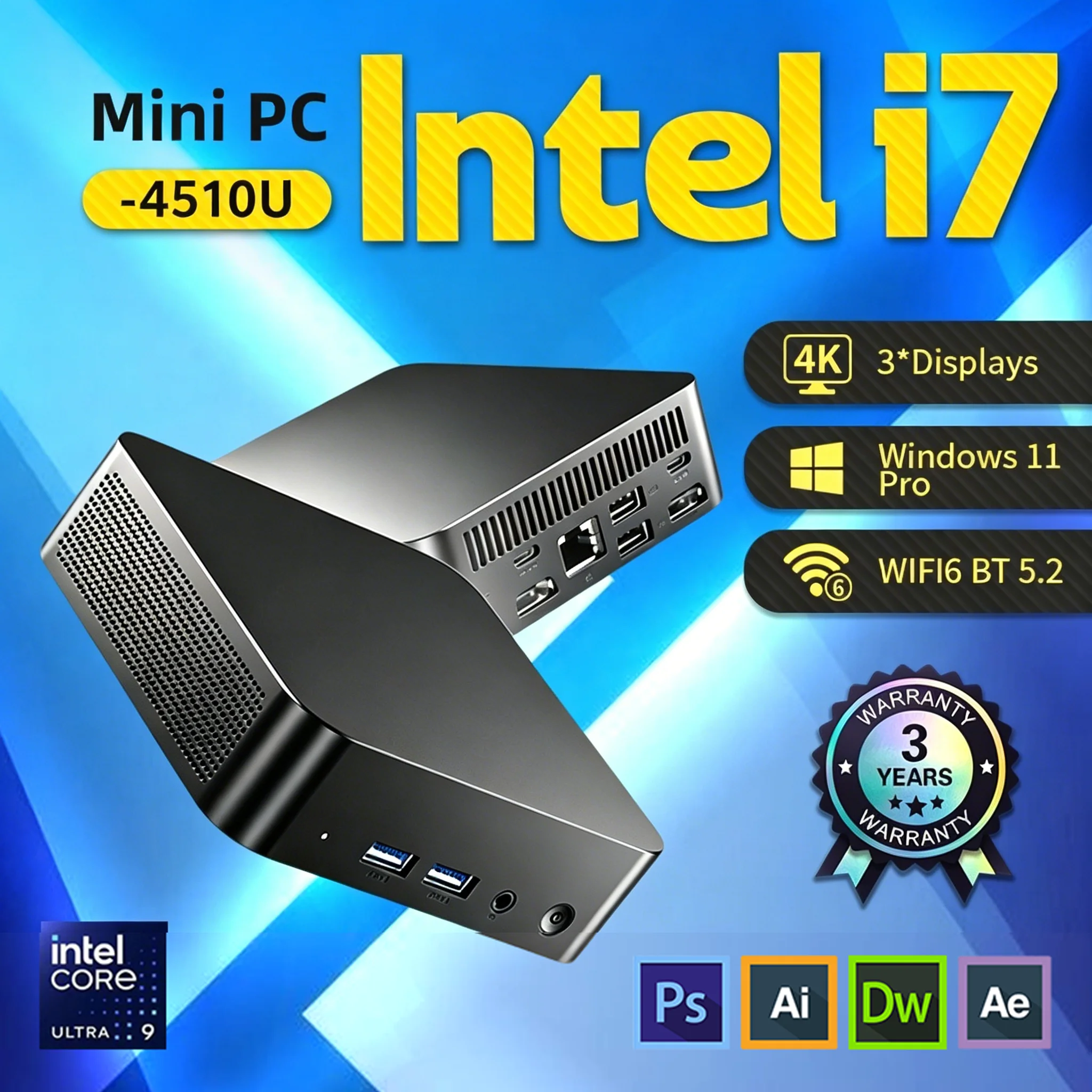 NOUVEAU 2026 Mini PC Portable Windows 11 Pro Intel Core i7 4510U 16 Go RAM 512 Go SSD 4K HD Type-C Mini PC Ordinateur de Bureau Wifi 6
