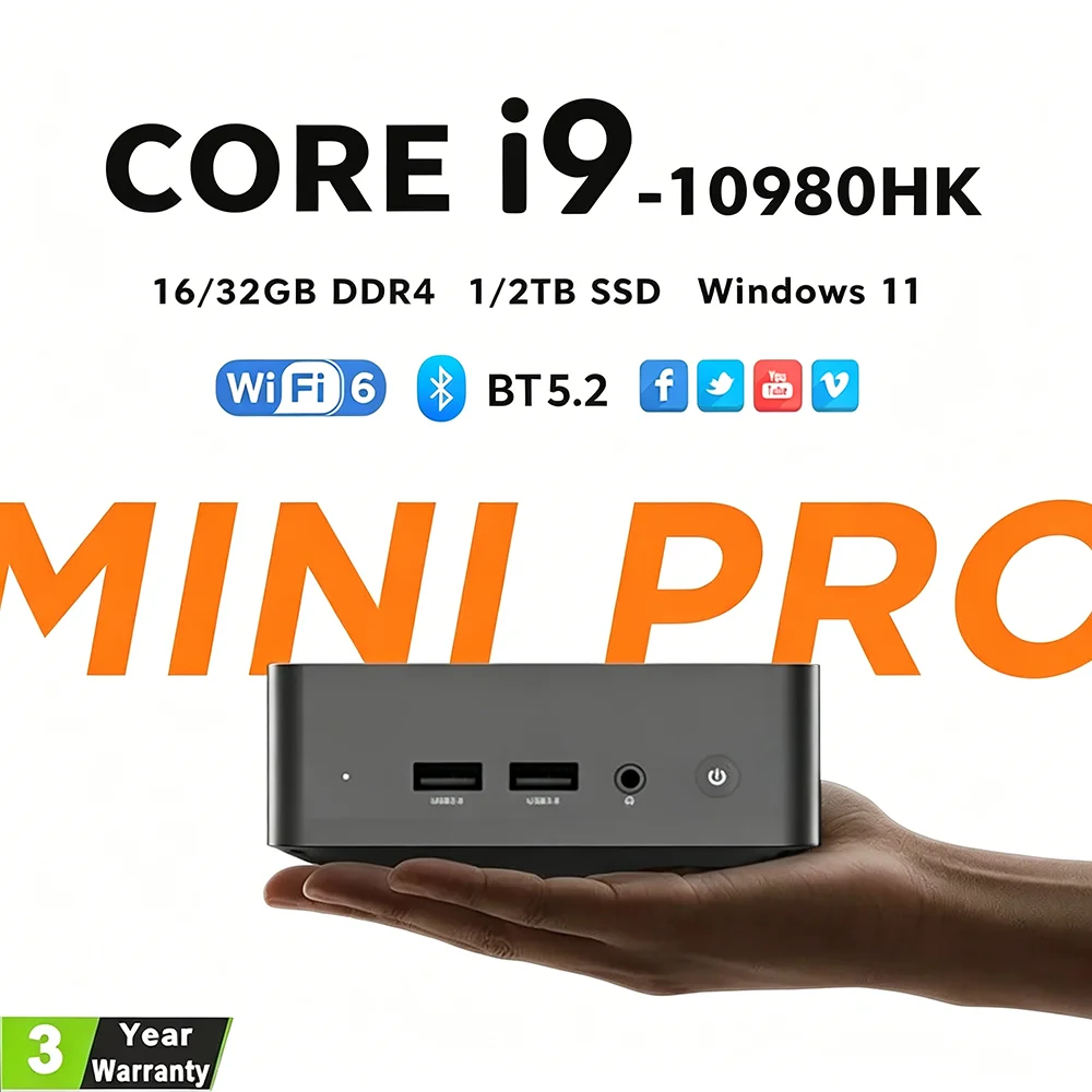 Intel i9-10980HK/N150 Mini PC Windows 11 32GB DDR4 1TB 2TB SSD Portable Gaming Mini PC WiFi6 BT5.2 4K Mini Computer PC Desktop