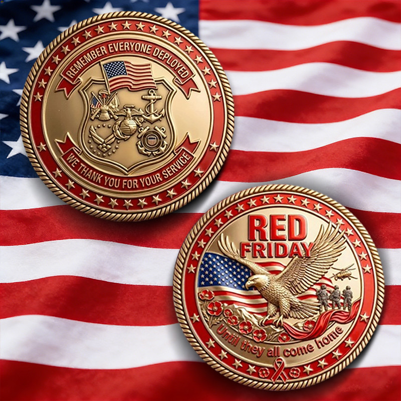 RED Friday Challenge Coin, Military Appreciation Coin, Remember Everyone Deployed Commemorative Coin, Veteran Support Collectible Coin, Patriotic Eagle Gift