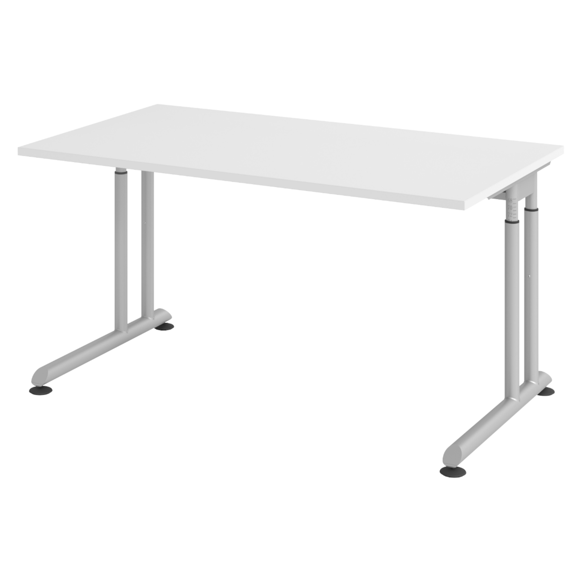 bümö höhenverstellbarer Schreibtisch Z-Serie 140x80 cm in weiß, Gestell in Silber - PC Tisch klein für's Büro manuell höhenverstellbar, Computertisch Image