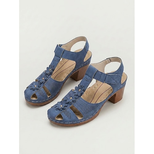 Vintage Mary Jane Sandalen mit Blumenmuster für Damen – Sommersandalen mit Blockabsatz, verstellbarem Klettverschluss und gepolstertem Tragekomfort Stabiler Blockabsatz für Gartenpartys, Reisen und Image