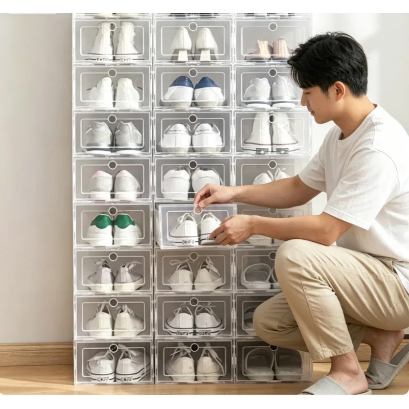 Transparente Stapelbare Schuhaufbewahrungsboxen 6 Stück Staubdichte Sneaker-Präsentationsregale für Zuhause Schlafzimmer Schrank Organizer Box