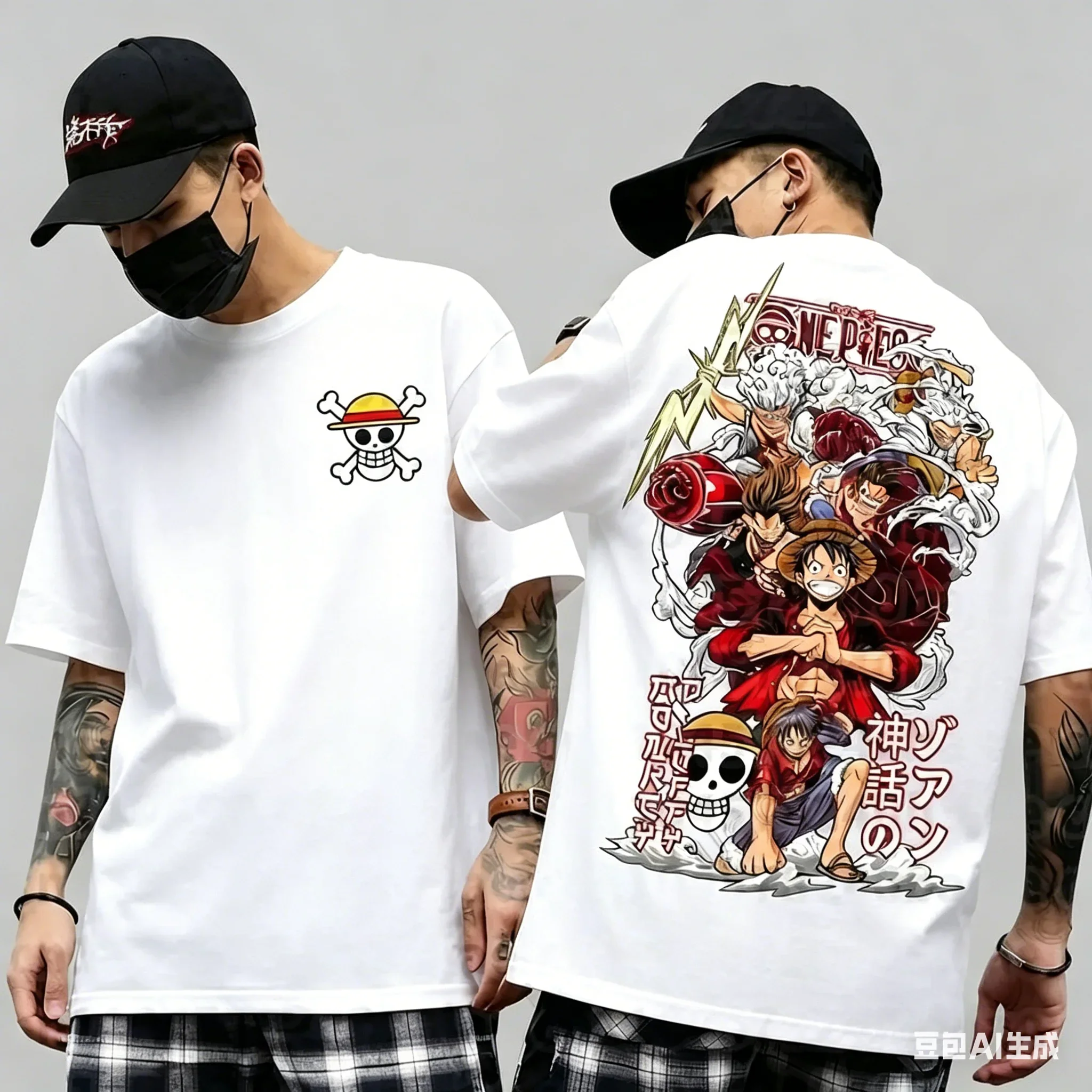 2026 Heißer Verkauf One Piece Anime Luffy Gear 5 Cartoon Grafik Herren Baumwoll-T-Shirt Sommer Sport-Tees Lässige Oversized Unisex Oberteile Image