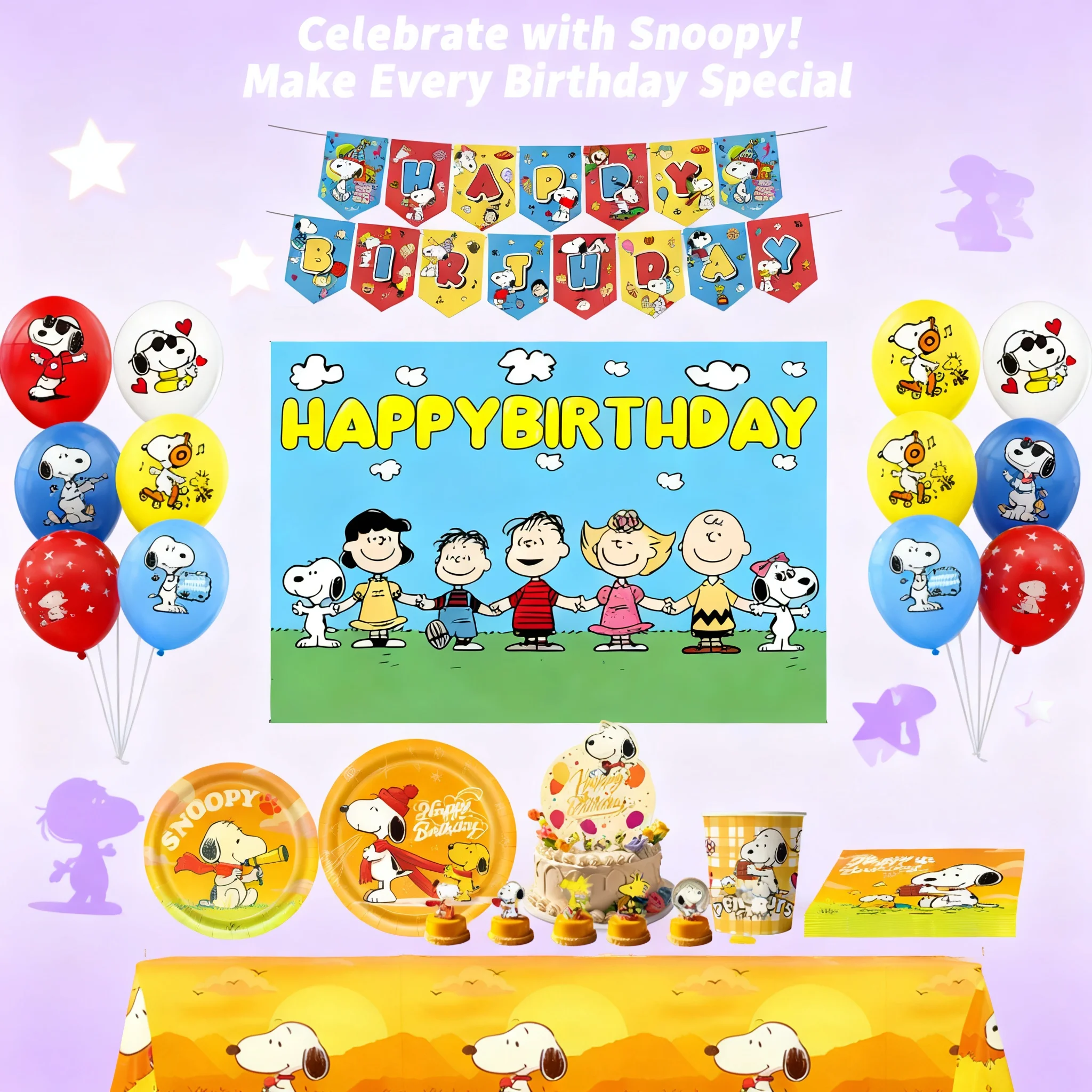 Snoopy Geburtstagsparty Dekoration Ballons Banner Wirbel Themen-Zubehör Cartoon Kinder Baby-Shower Snoopy Geburtstag Cartoon-Party Image