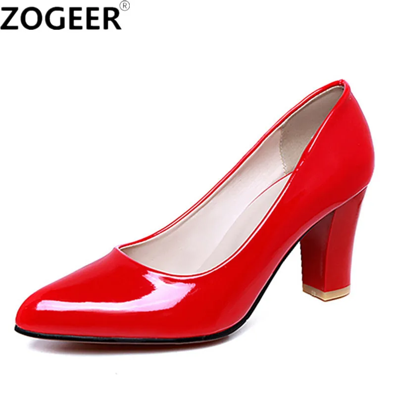 Klassische High Heel Damen Pumps Schuhe Elegante Mode Nude Red Block Heels Große Größe 45-Punkt Büro Party Hochzeit Schuhe Damen