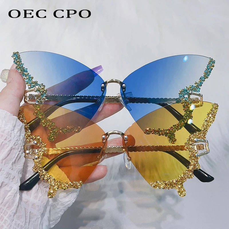 Diamanten glänzende Schmetterling Sonnenbrille Frauen randlos y2k Luxus Sonnenbrille Männer Trends Punk Strass Sonnenbrillen weibliche Brillen uv400 Image