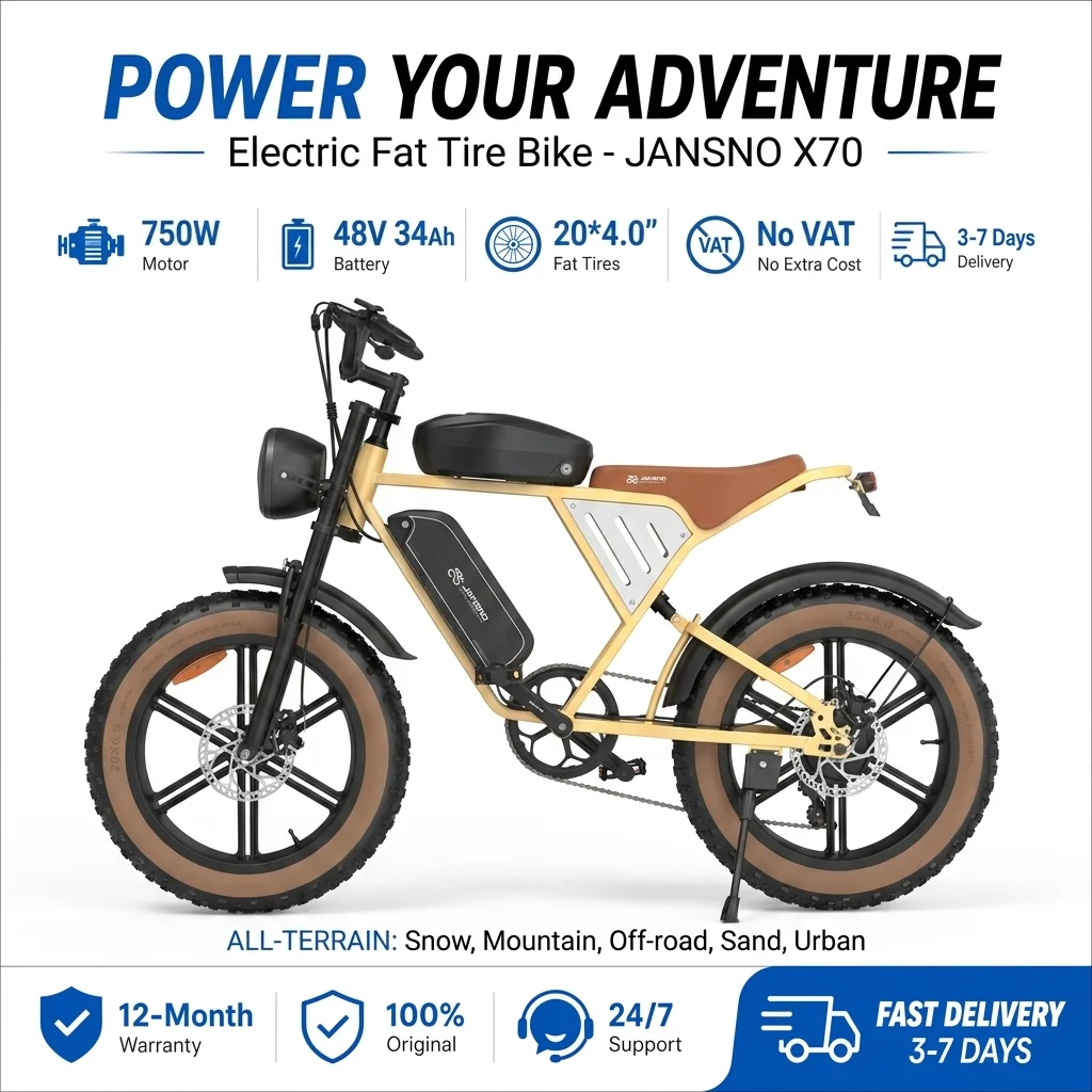 JANSNO X70 750W 48V34Ah Fatbike Elektrofahrrad 20*4.0 E-Bike Elektrofahrrad für Schnee, Berge und Stadt 30Mph 120Meilen Reichweite 7-Gang E-Bike Image
