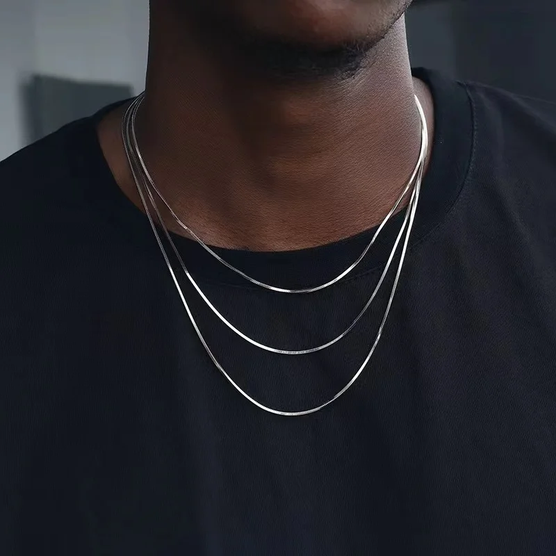 1,2mm Platz Schlange Kette Männer Halskette Silber Farbe Edelstahl Schlüsselbein Kette Halskette Für Frauen Hip Hop Schmuck Zubehör Image