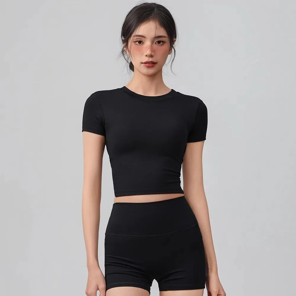 Rückenfreies Sporttop für Damen, Sommer-Sportweste mit festem Brustpolster, schöner Rücken-Sportweste, Fitnessanzug, Pilates-Yoga-Anzug, Kurzarm Image