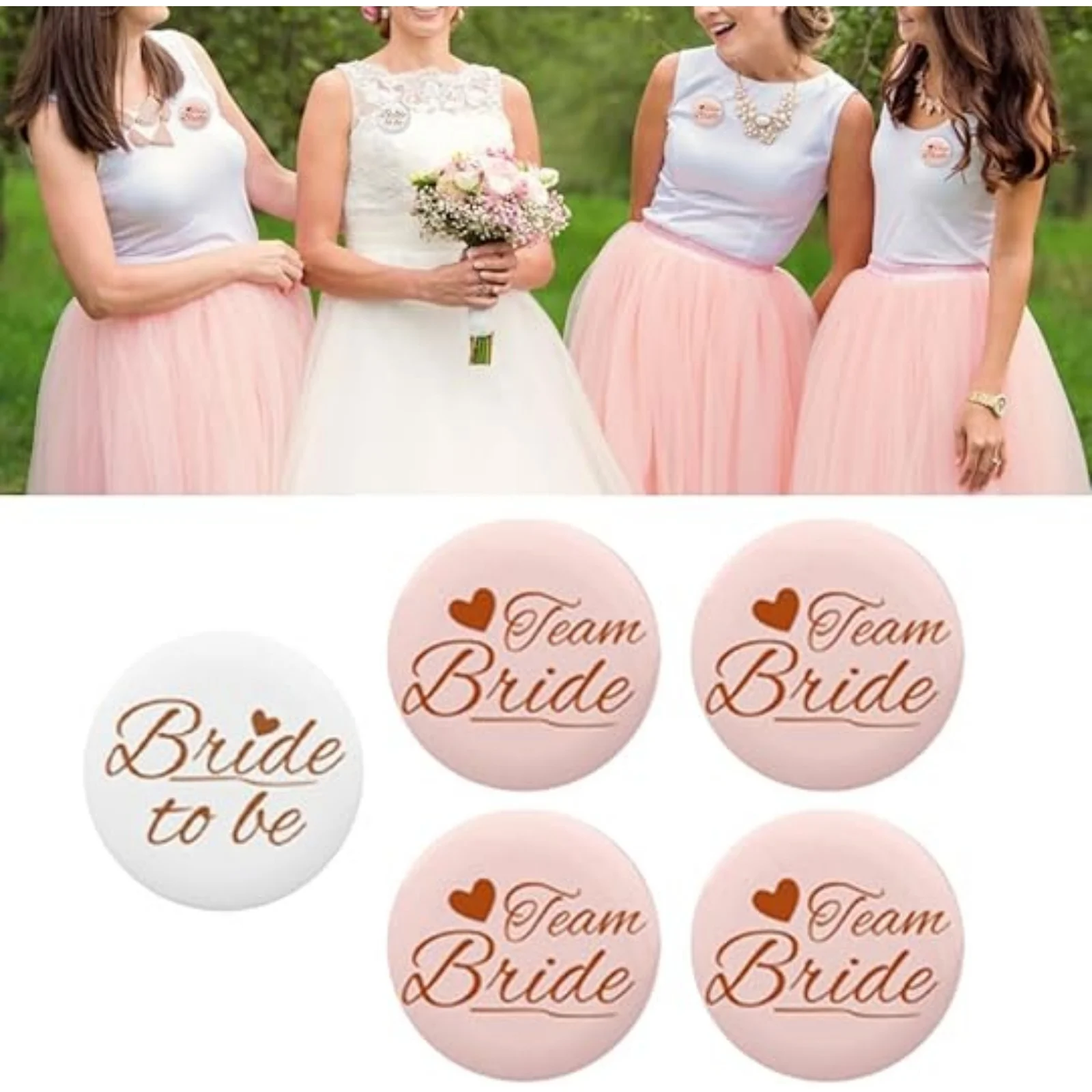 6 Stück Brautparty-Anstecker für Braut/Brautjungfern, Junggesellinnenabschied-Zubehör, Hen-Night-Kleidungszubehör für Frauen und Mädchen Image