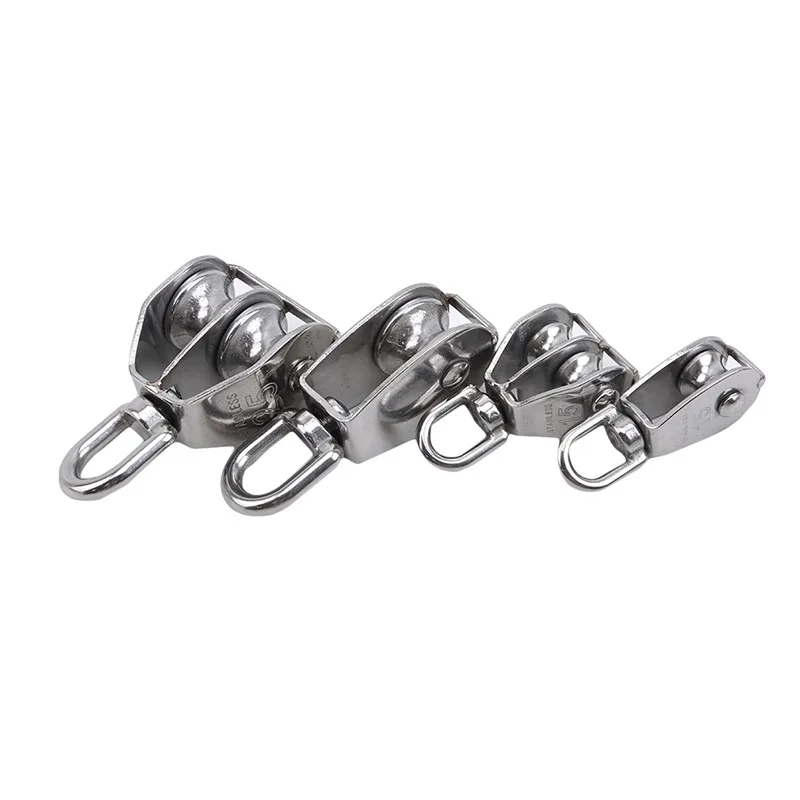 Edelstahl-Seilrolle Einzel-/Doppelrad Schwenkbare Hebe-Seilrolle Set Heberad-Werkzeuge Drahtseil-Kranrolle M15/M25 Image