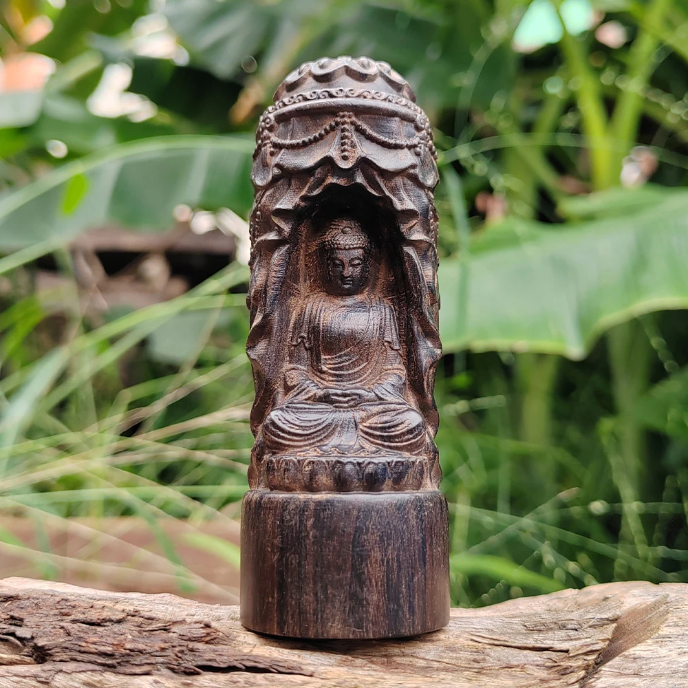 3,94 Zoll große, handgeschnitzte Holzstatue des Vairocana-Buddha im Zen-Stil, geeignet für Bürodekoration, kreative Desktop-Statue für Schlafzimmer, Weihnachten, Geburtstag, Feiertagsparty-Dekoration, Image